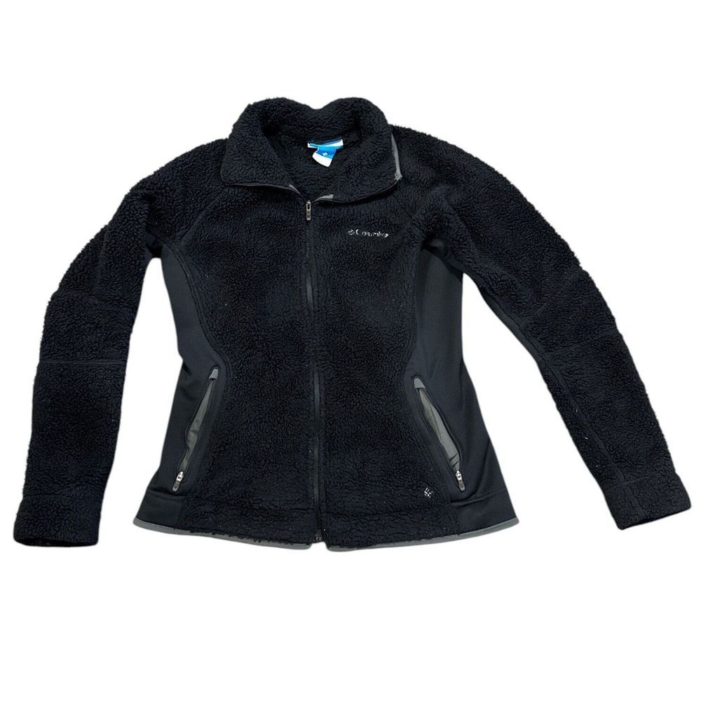 Columbia Women M Fire Side Fitted SOFT Teddy Sherpa‎ Fleece Jacket Black